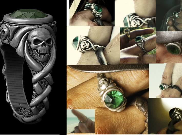 Sz 12 - Jack Sparrow Skull  and Gem Ring 3d printed Original movie ring shown in the right - Gem not included
