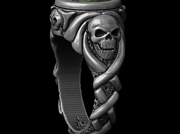 Sz 12 - Jack Sparrow Skull  and Gem Ring 3d printed Silver Johnny Depp Replica Ring - Gem not included