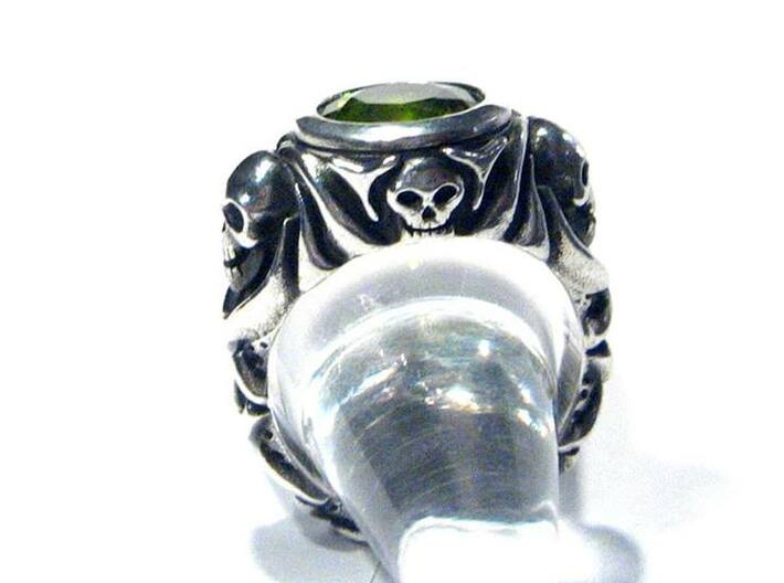 Sz 12 - Jack Sparrow Skull  and Gem Ring 3d printed Peridot gem and aftermarket patina not included