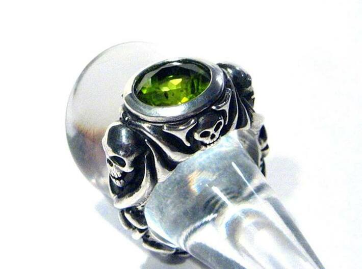 Sz 12 - Jack Sparrow Skull and Gem Ring 3d printed Peridot gem and aftermarket patina not included