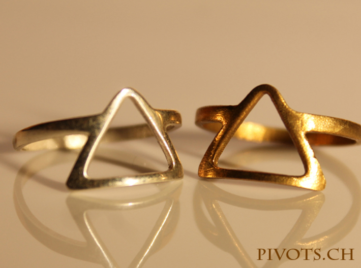 Dark Side Triangle Ring (Size 11 / 20.6mm) 3d printed L: Polished Silver R: Raw Bronze