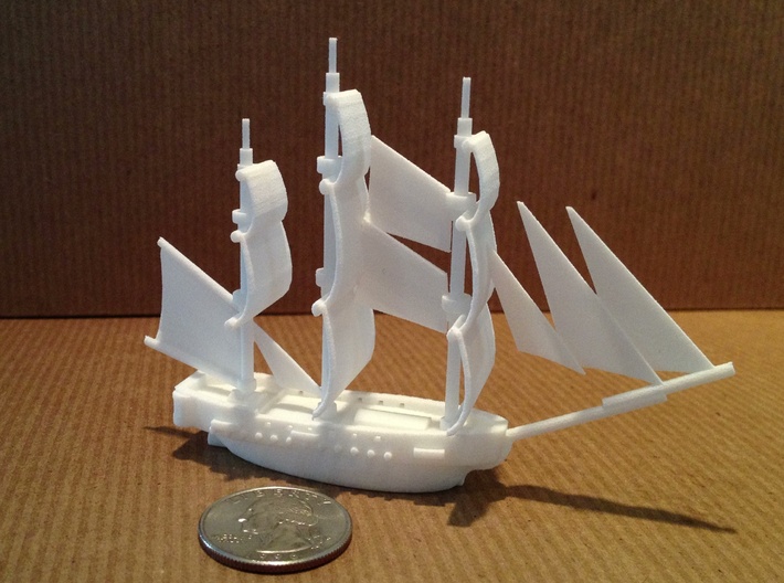 HMS Surprise 3d printed With quarter to show scale